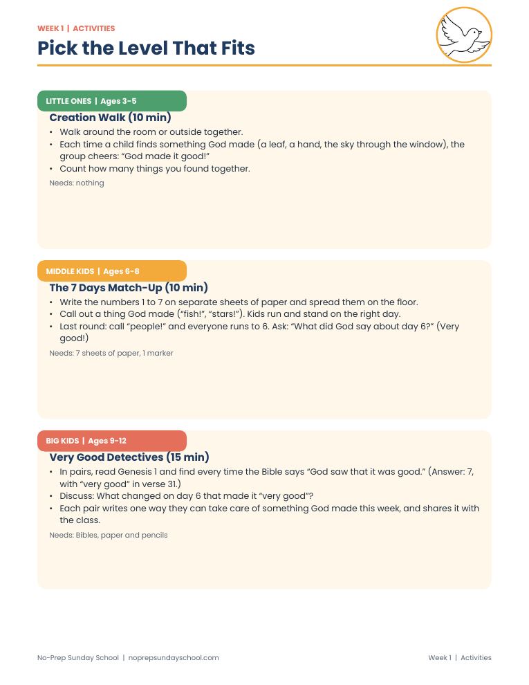 Activities in 3 age levels