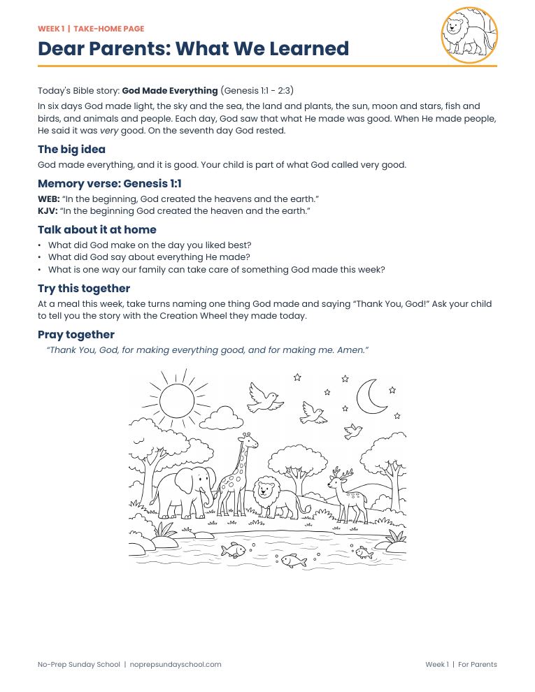 Take-home page for parents